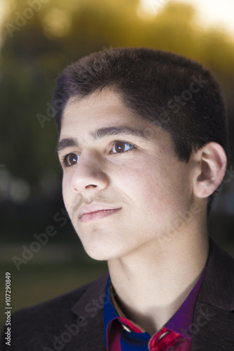 Portrait of Iraqi caucasian boy inside national park