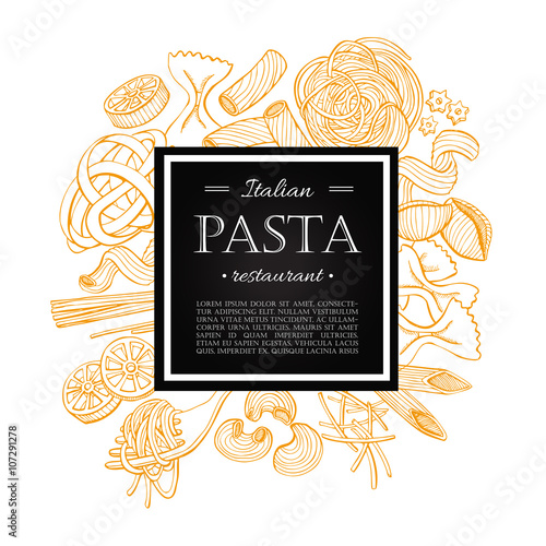 Vector vintage italian pasta restaurant illustration. Hand drawn