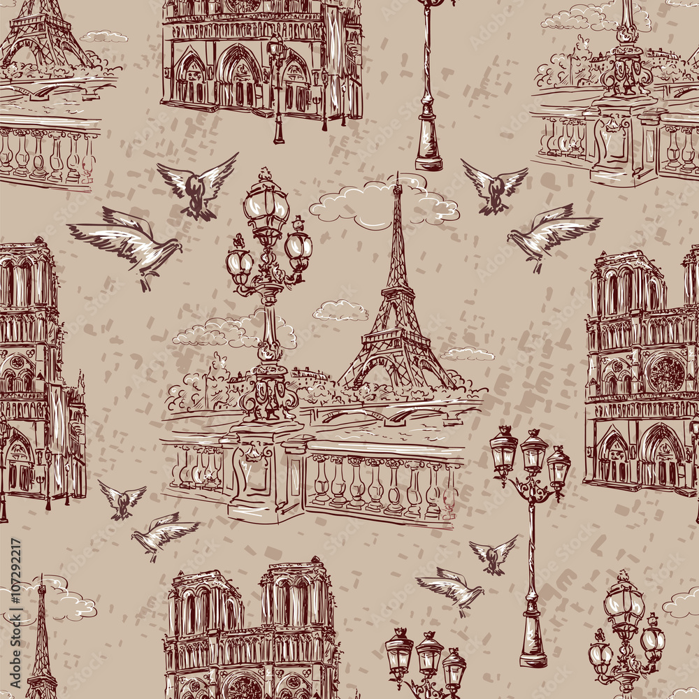 Paris. Vintage seamless pattern 3