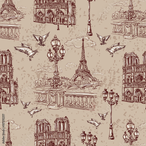 Paris. Vintage seamless pattern 3