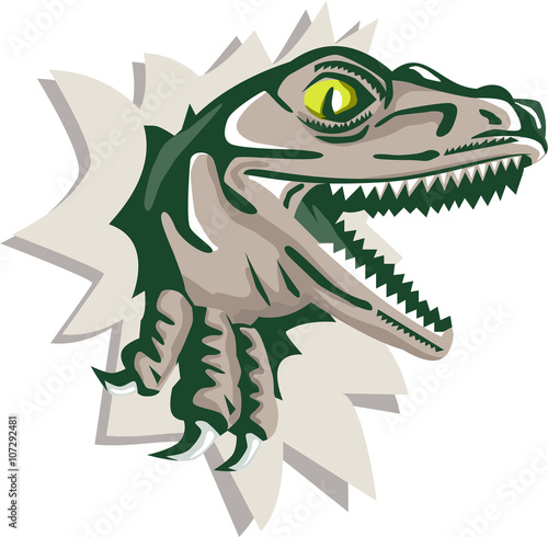 Raptor Head Breaking Out Wall Retro