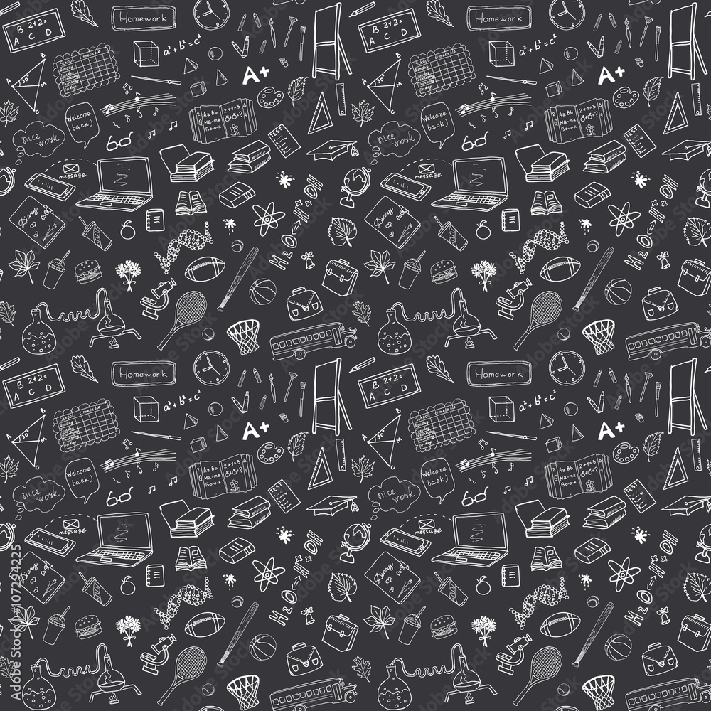 Back to School seamless pattern with Hand-Drawn Doodles. sketch element background Vector Illustration