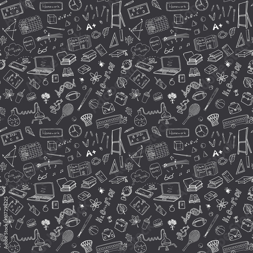 Back to School seamless pattern with Hand-Drawn Doodles. sketch element background Vector Illustration
