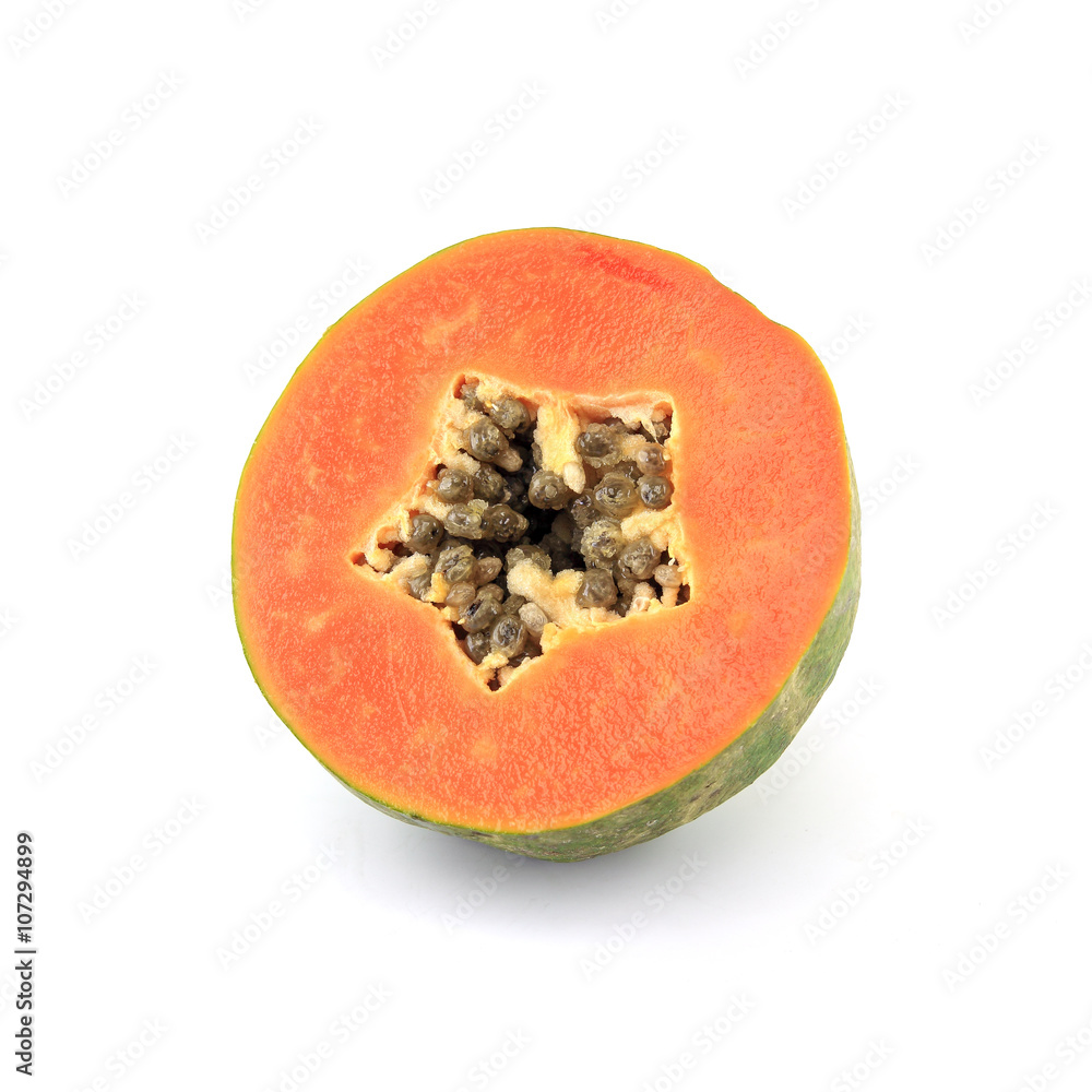 Slice of juicy papaya fruit isolated on white background Slice of juicy papaya fruit isolated on white background