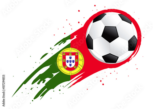 Soccer Ball With Abstract Portugal Insignia Background