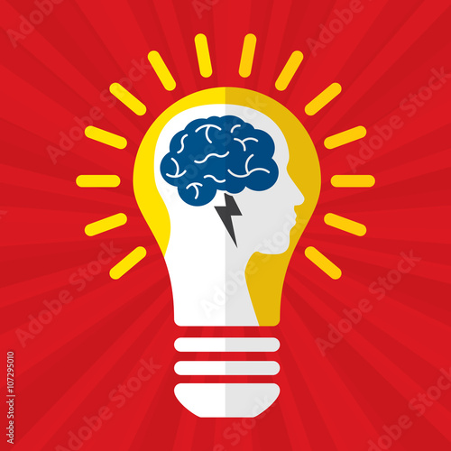 Brainstorm is brain and lightning of power creative  business idea. Lamp for innovation and sucess on vector illustration.