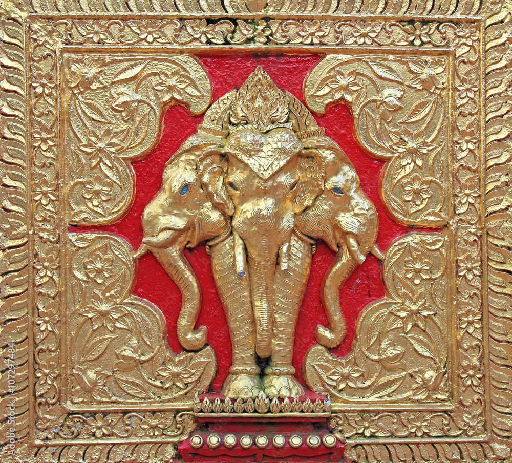 Golden elephant carved