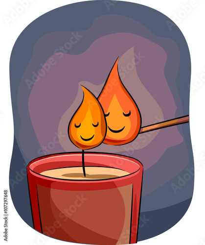 Mascot Match Stick Candle Litting up Flames