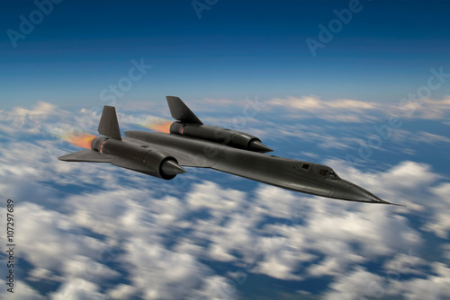 Blurred sky background - SR-71 'Blackbird' 20th century advanced, long-range, Mach 3+ strategic reconnaissance aircraft from the USA. (Artists Impression/recreation photo)