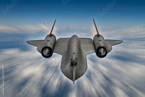 Fototapeta Naklejka Na Ścianę i Meble -  Blurred sky background - SR-71 'Blackbird' 20th century advanced, long-range, Mach 3+ strategic reconnaissance aircraft from the USA. (Artists Impression/recreation photo)