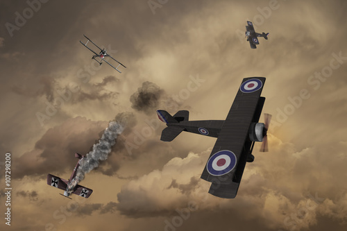 World War One Aircraft in a dogfight