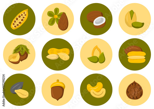 Set of nuts and seeds icons