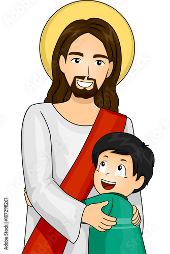 Kid Boy Give Hug Jesus Christ