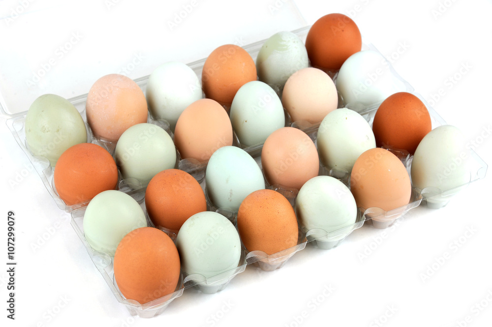 chicken eggs with different color in the container chicken eggs with different color in the container