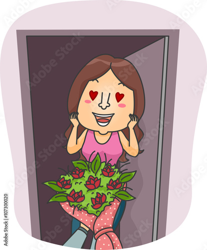 Girl Receive Bouquet Flowers