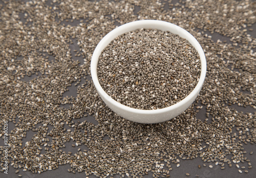 chia seeds in bowl on wooden background