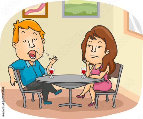 Couple Date Talkative Man Bored Talk