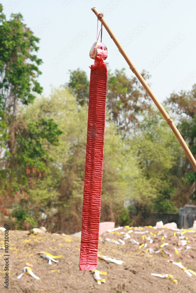 Chinese crackers at the Chinese traditional graveyard Chinese crackers at the Chinese traditional graveyard