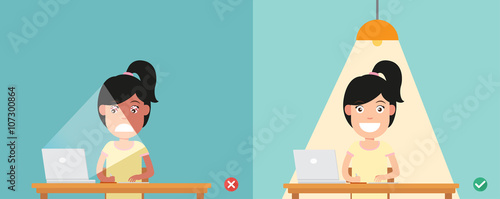 wrong and right for proper lighting in the room illustration