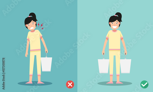Improper versus against proper lifting ,illustration