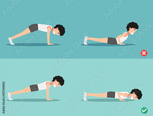 wrong and right push-up posture,vector