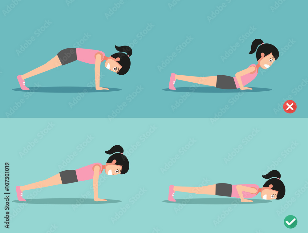 wrong and right push-up posture,vector wrong and right push-up posture,vector