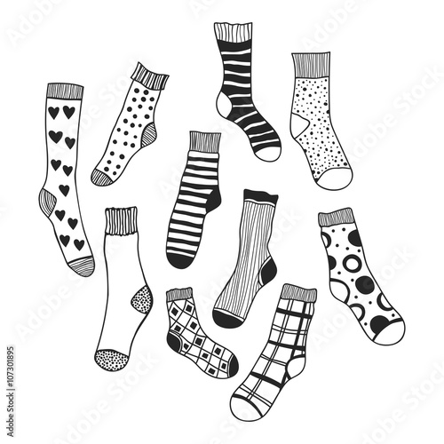 Black and white doodle socks isolated