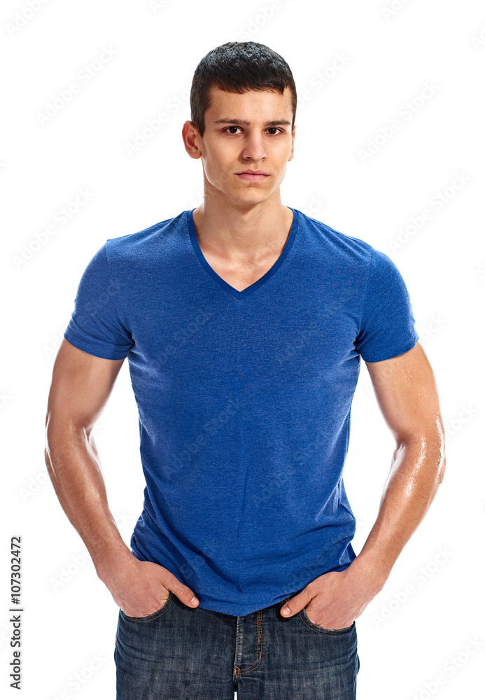 Fototapeta premium man blank blue t shirt