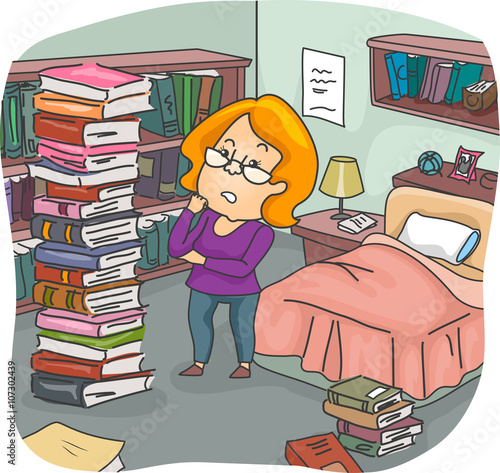 Girl Books Pile Bedroom