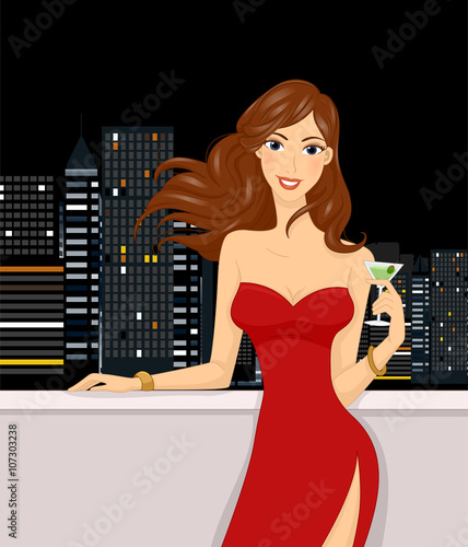 Girl Drinks Rooftop Buildings