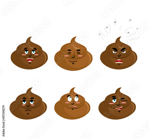 Set shit emotion. Cheerful and angry turd. Surprise and sadness