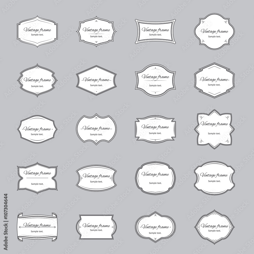 Frames set with text. Retro vector frame shape elements for emblems Frames set with text. Retro vector frame shape elements for emblems