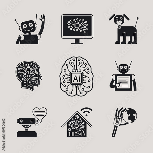 AI, Artificial Intelligence, AI icons ans AI signs. Vector illustration
