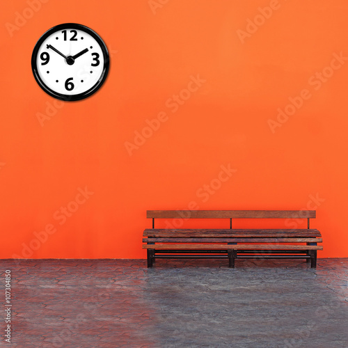 Vintage Bench Against with analog clock