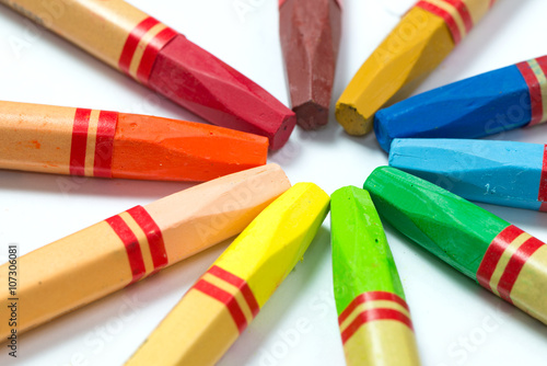Colorful crayon in a row