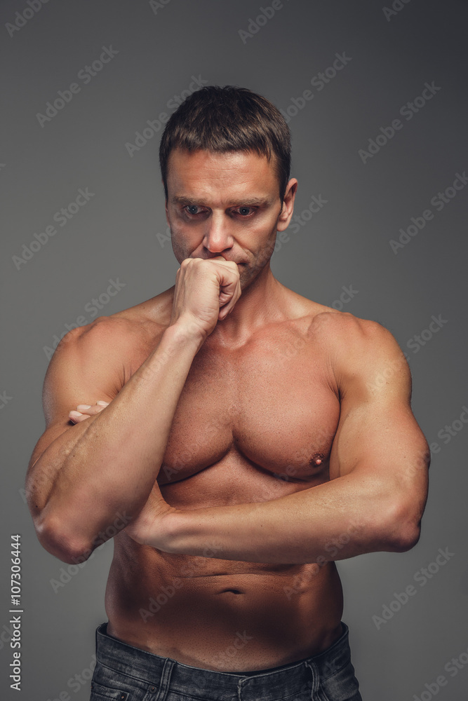 Middle age shirtless muscular man. Middle age shirtless muscular man.