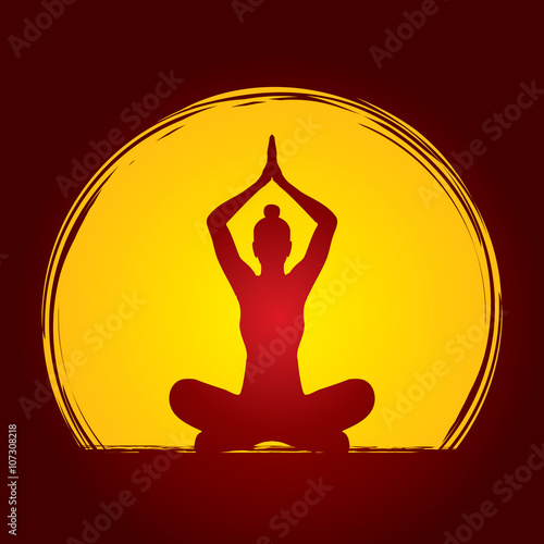 Yoga Sitting pose designed on moonlight background graphic vector.