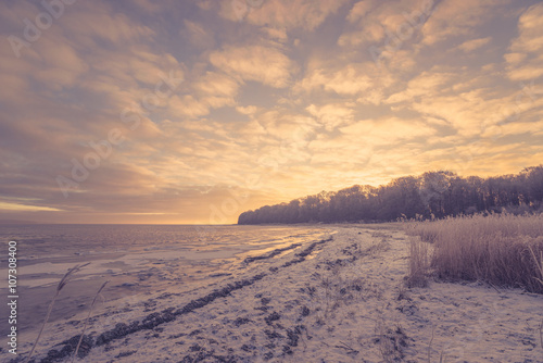 Frozen sea in the morning sunrise