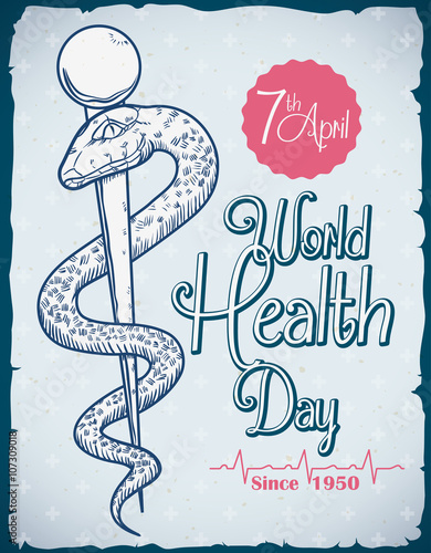 World Health Day Commemorative Retro Poster, Vector Illustration