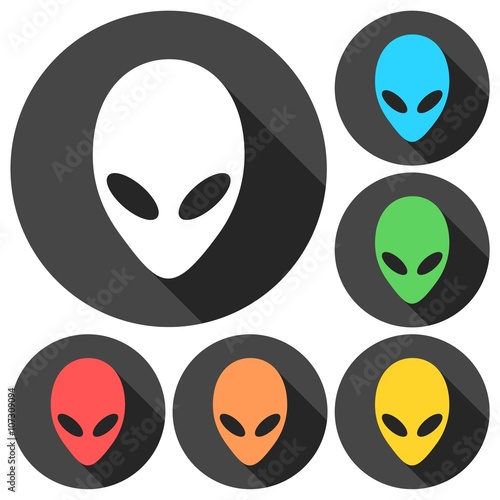 Alien head icons set with long shadow