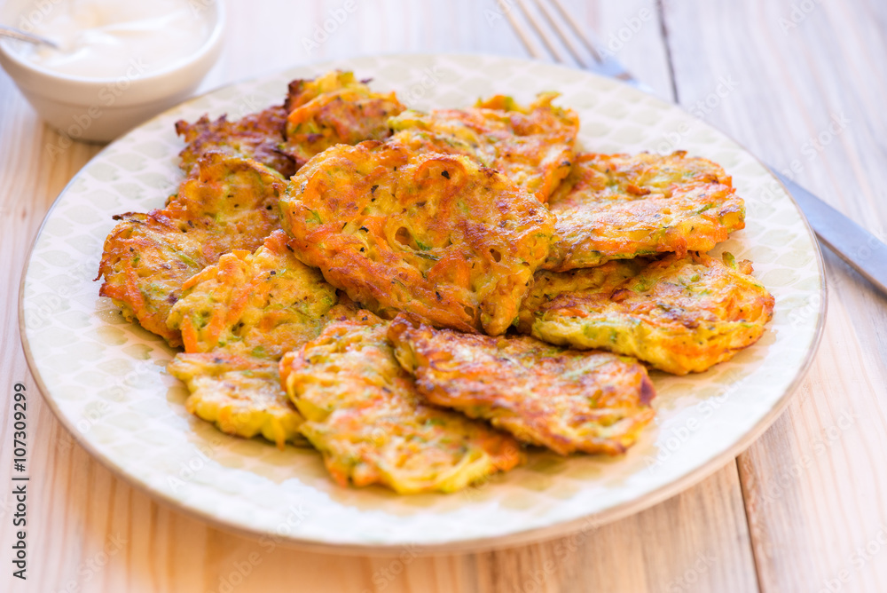 homemade fried fritters of shredded courgette homemade fried fritters of shredded courgette