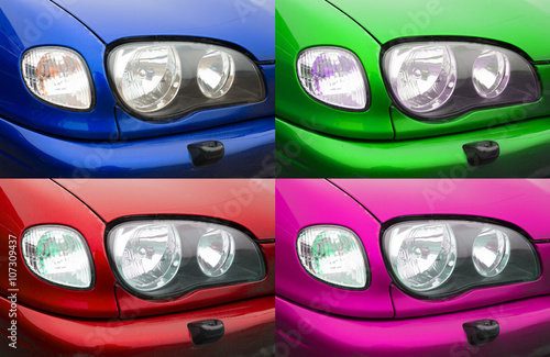 Collage of different car lights. Four photos. © M-Production