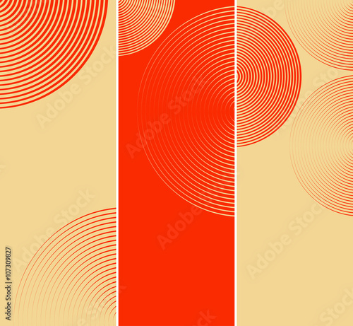 3 graphic circle waves geometric bookmarks in red and ivory