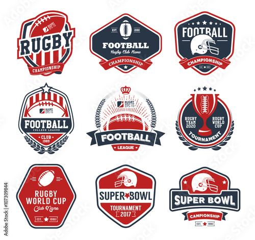 Rugby logo vector colorful set  Football badge logo template