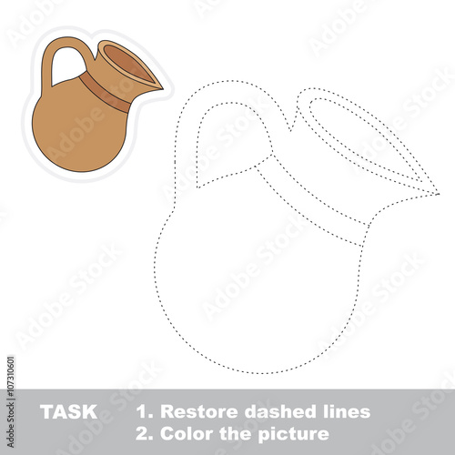 Clay jug to be traced. Vector trace game.