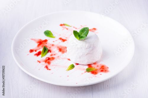 cheese dessert with strawberry jam