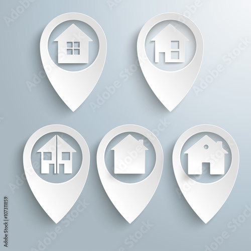 5 Location Markers Houses Set