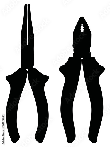 Two black pliers silhouettes / Hand drawing, vector illustration