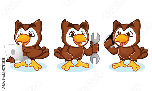 Owl Mascot Vector with phone