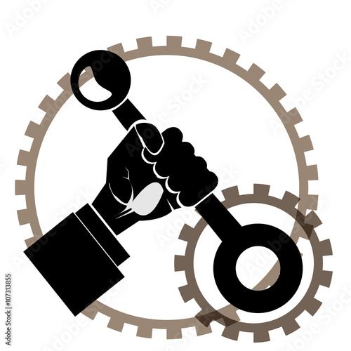 Modern outline hand with lever and gears vector image. Can be us